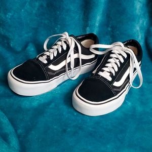 Black and White Old Skool Platform Vans